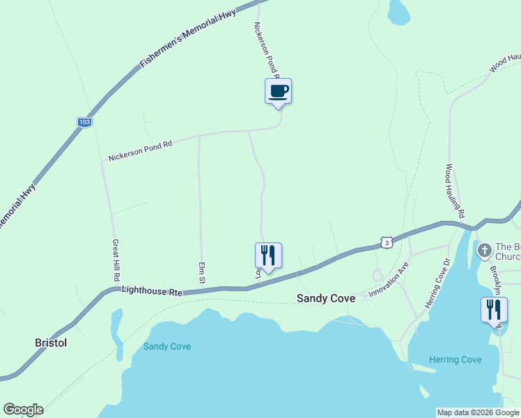 map of restaurants, bars, coffee shops, grocery stores, and more near in Sandy Cove