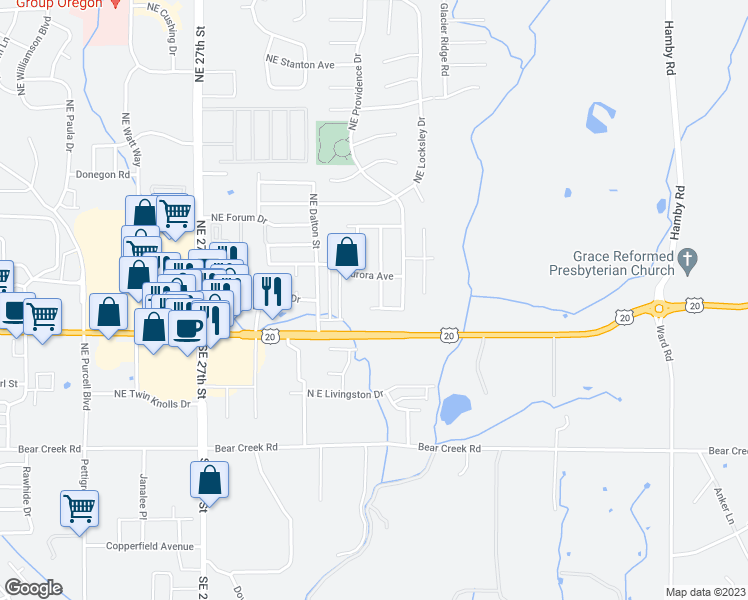 map of restaurants, bars, coffee shops, grocery stores, and more near 645 Northeast Mason Road in Bend