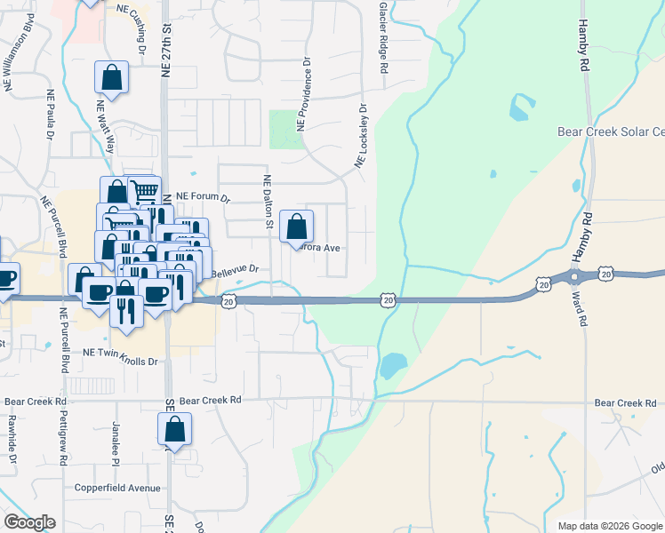 map of restaurants, bars, coffee shops, grocery stores, and more near 652 Northeast Mason Road in Bend