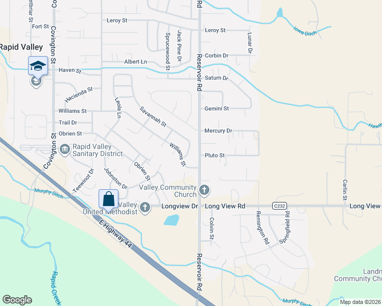 map of restaurants, bars, coffee shops, grocery stores, and more near 5461 Savannah Street in Rapid City