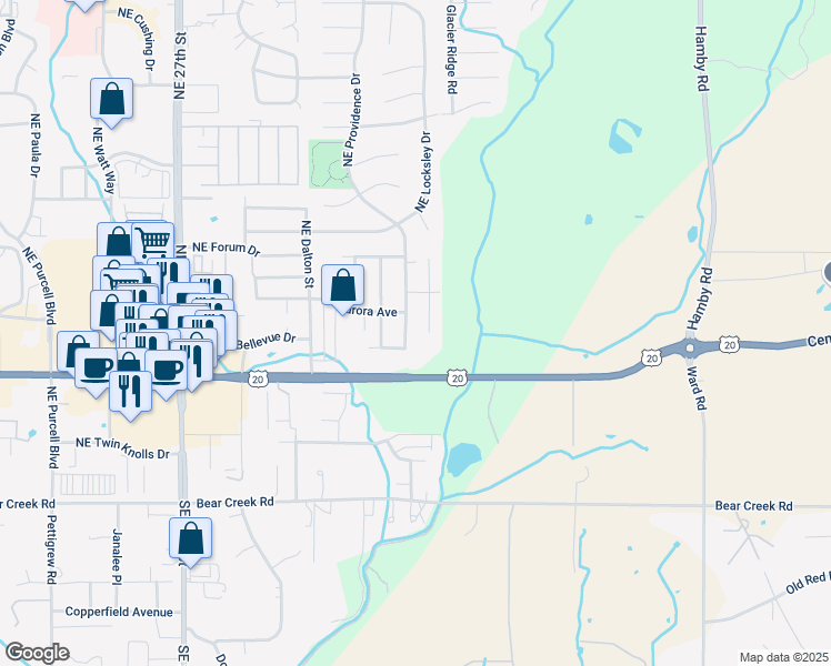 map of restaurants, bars, coffee shops, grocery stores, and more near 642 Northeast Shirley Court in Bend