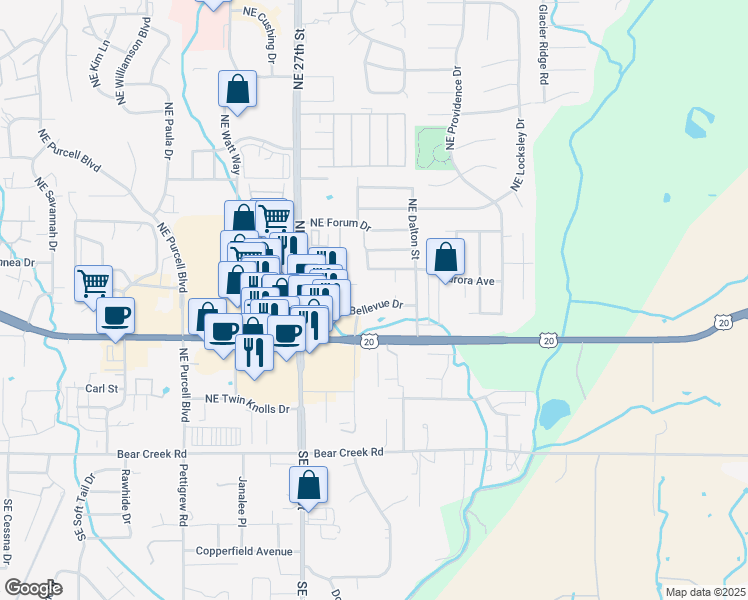 map of restaurants, bars, coffee shops, grocery stores, and more near 2790 Northeast Sedalia Loop in Bend