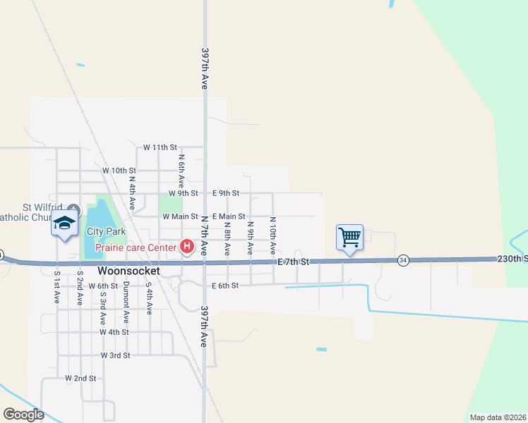 map of restaurants, bars, coffee shops, grocery stores, and more near 300-398 North 9th Avenue in Woonsocket