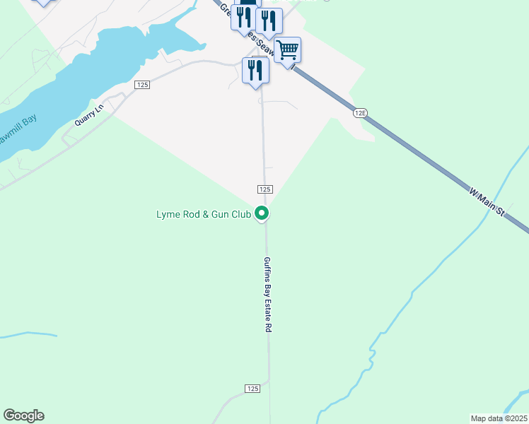 map of restaurants, bars, coffee shops, grocery stores, and more near 8345 Guffins Bay Estate Road in Chaumont