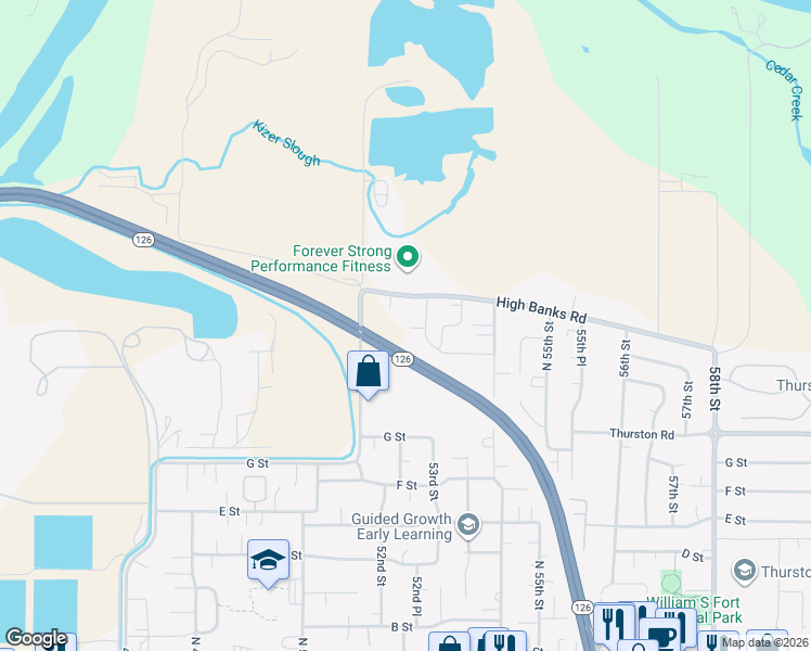 map of restaurants, bars, coffee shops, grocery stores, and more near 5281 Highbanks Road in Springfield