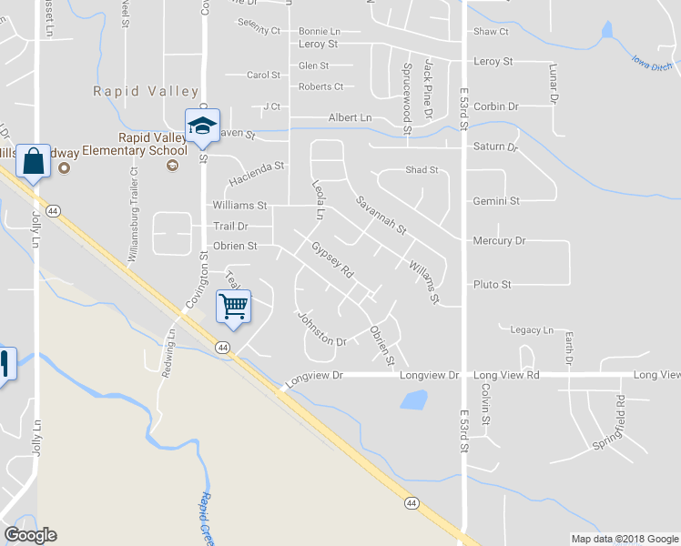 map of restaurants, bars, coffee shops, grocery stores, and more near 3025 Gypsey Rd in Rapid City