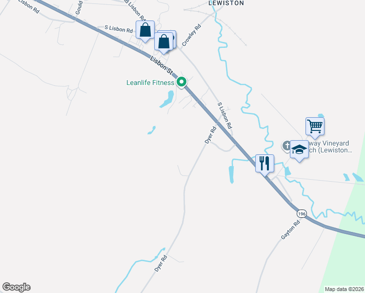 map of restaurants, bars, coffee shops, grocery stores, and more near 11 Dyer Road in Lewiston