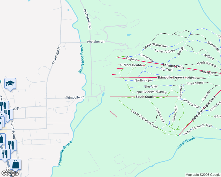 map of restaurants, bars, coffee shops, grocery stores, and more near 239 Skimobile Road in Conway