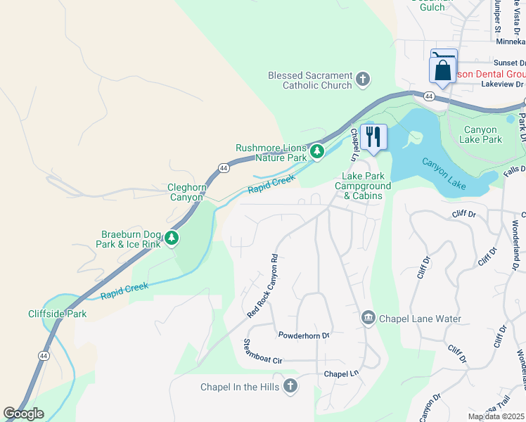 map of restaurants, bars, coffee shops, grocery stores, and more near 4814 Copper Hill Dr in Rapid City