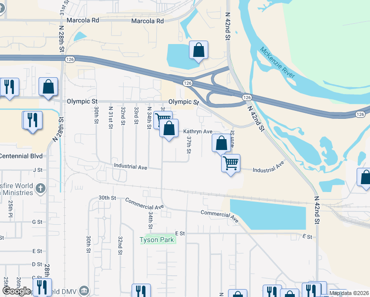 map of restaurants, bars, coffee shops, grocery stores, and more near 1210 37th Street in Springfield
