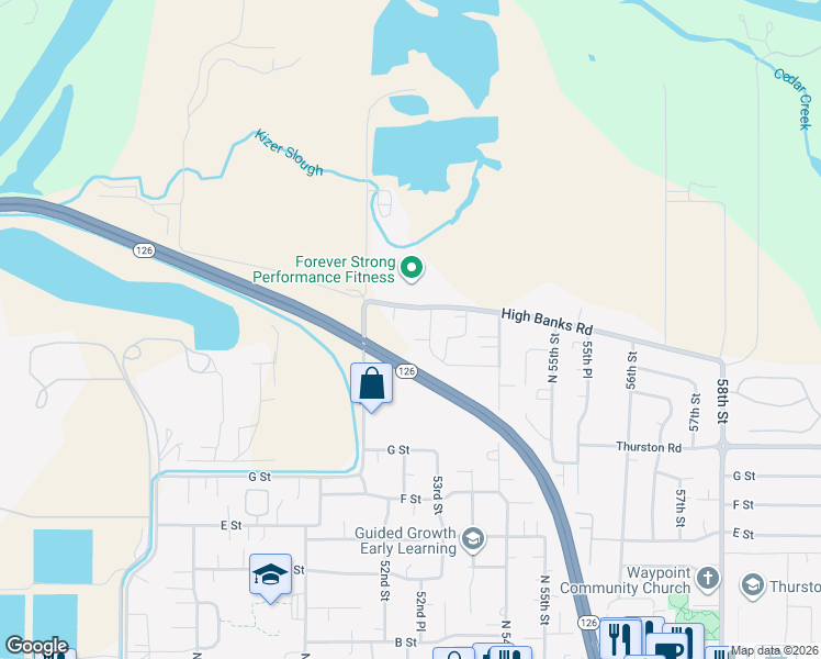 map of restaurants, bars, coffee shops, grocery stores, and more near 5281 Highbanks Road in Springfield