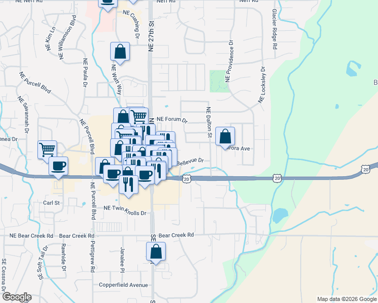 map of restaurants, bars, coffee shops, grocery stores, and more near 2790 Northeast Sedalia Loop in Bend