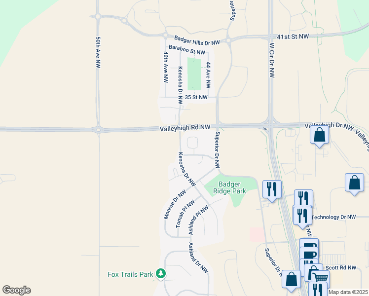 map of restaurants, bars, coffee shops, grocery stores, and more near 3356 Portage Circle Northwest in Rochester