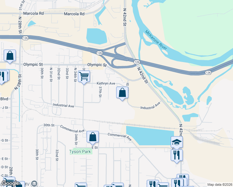 map of restaurants, bars, coffee shops, grocery stores, and more near 1248 39th Street in Springfield