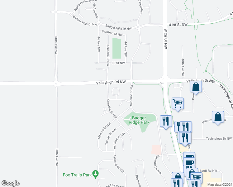map of restaurants, bars, coffee shops, grocery stores, and more near 3189 Portage Circle Northwest in Rochester