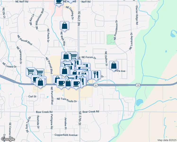 map of restaurants, bars, coffee shops, grocery stores, and more near 618 Northeast Bellevue Drive in Bend