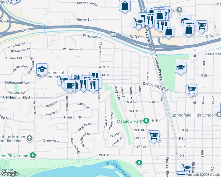 map of restaurants, bars, coffee shops, grocery stores, and more near 1200 Summit Boulevard in Springfield