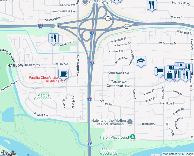 map of restaurants, bars, coffee shops, grocery stores, and more near in Springfield