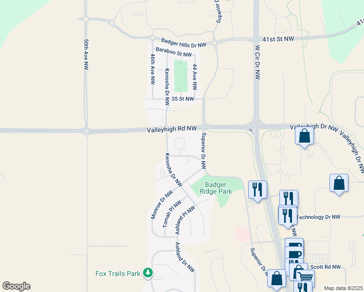 map of restaurants, bars, coffee shops, grocery stores, and more near 3189 Portage Circle Northwest in Rochester