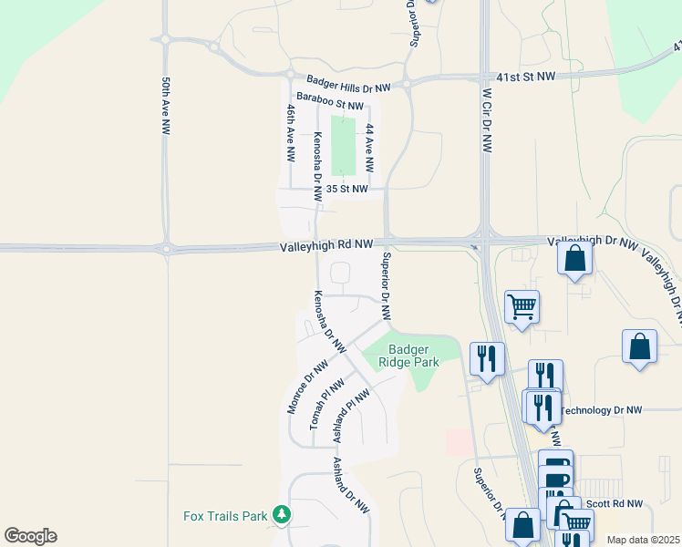 map of restaurants, bars, coffee shops, grocery stores, and more near 3189 Portage Circle Northwest in Rochester