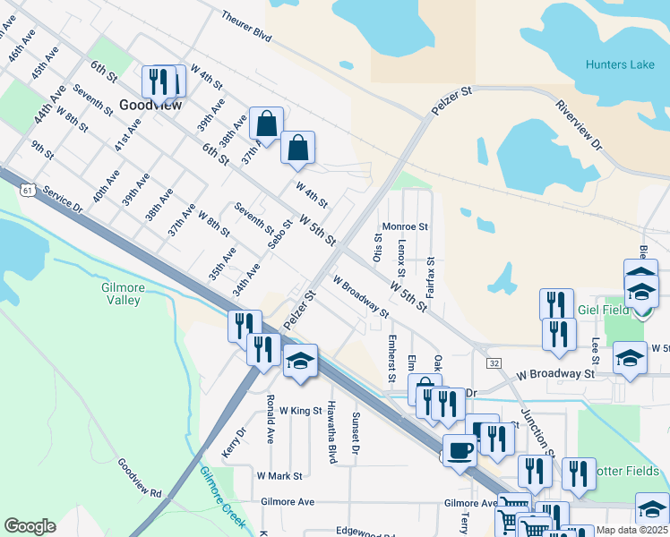 map of restaurants, bars, coffee shops, grocery stores, and more near 1790 West 6th Street in Winona