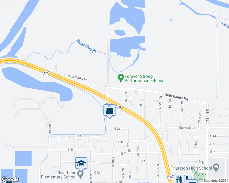 map of restaurants, bars, coffee shops, grocery stores, and more near 5233 Highbanks Road in Springfield