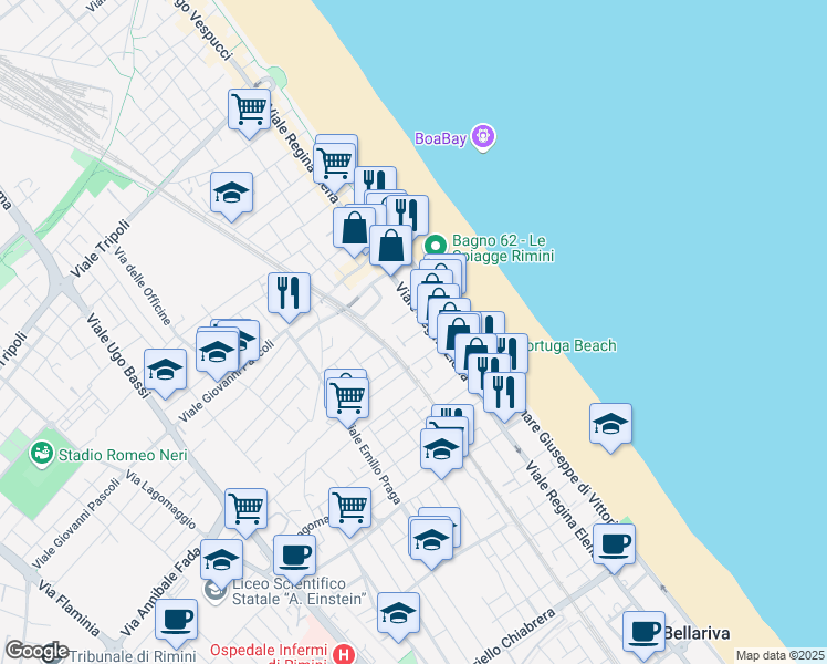 map of restaurants, bars, coffee shops, grocery stores, and more near 1 Viale Carlo Goldoni in Rimini