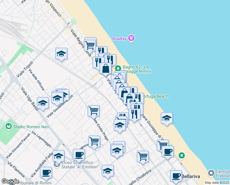 map of restaurants, bars, coffee shops, grocery stores, and more near 1 Viale Carlo Goldoni in Rimini