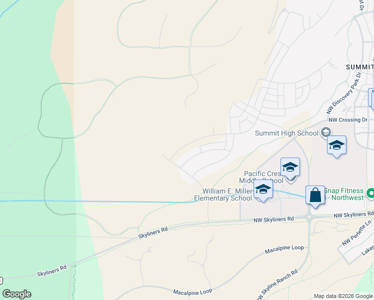 map of restaurants, bars, coffee shops, grocery stores, and more near 19100 Skyliners Road in Bend