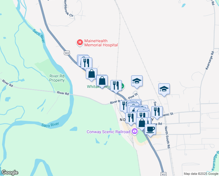 map of restaurants, bars, coffee shops, grocery stores, and more near 2888 White Mountain Highway in Conway