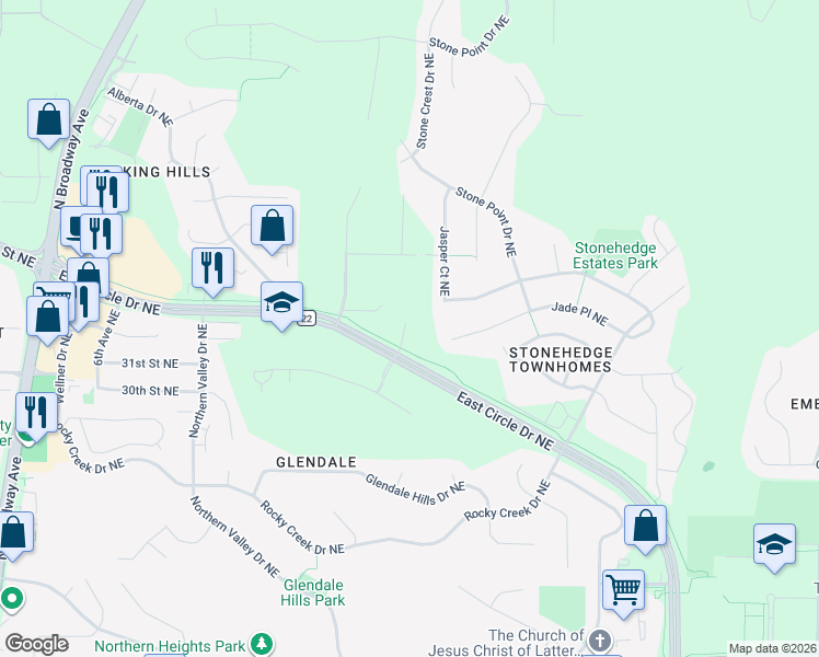 map of restaurants, bars, coffee shops, grocery stores, and more near 1822 Deerhaven Lane Northeast in Rochester