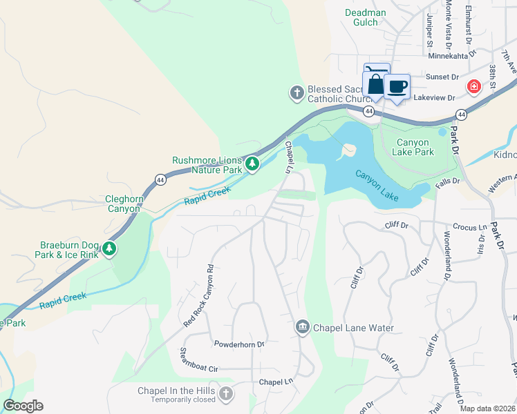map of restaurants, bars, coffee shops, grocery stores, and more near 4609 Guest Rd in Rapid City