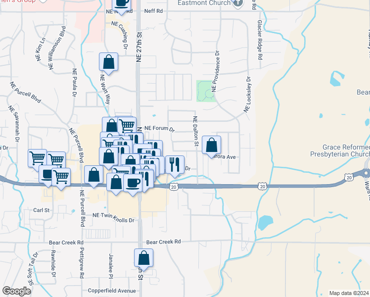 map of restaurants, bars, coffee shops, grocery stores, and more near 2790 Northeast Sedalia Loop in Bend