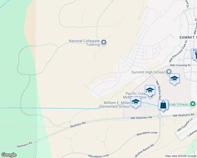 map of restaurants, bars, coffee shops, grocery stores, and more near 19100 Skyliners Road in Bend
