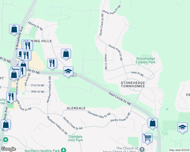 map of restaurants, bars, coffee shops, grocery stores, and more near 3306 16th Avenue Northeast in Rochester