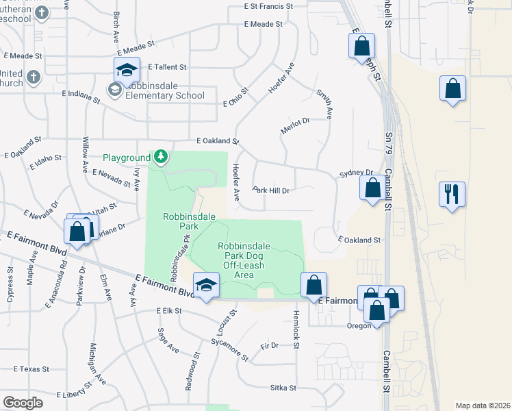 map of restaurants, bars, coffee shops, grocery stores, and more near 1012 Park Hill Drive in Rapid City