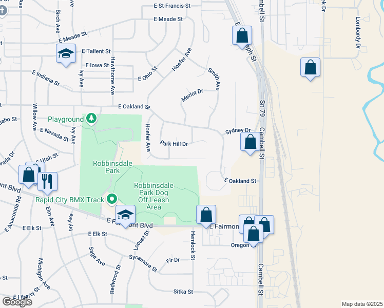 map of restaurants, bars, coffee shops, grocery stores, and more near 1115 Kulpaca Place in Rapid City