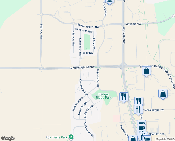map of restaurants, bars, coffee shops, grocery stores, and more near 3270 Portage Circle Northwest in Rochester