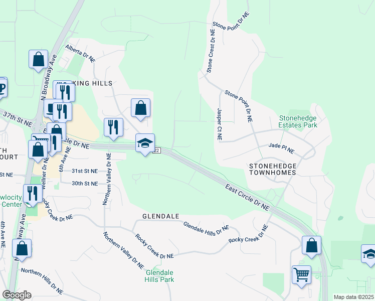 map of restaurants, bars, coffee shops, grocery stores, and more near 3306 16th Avenue Northeast in Rochester