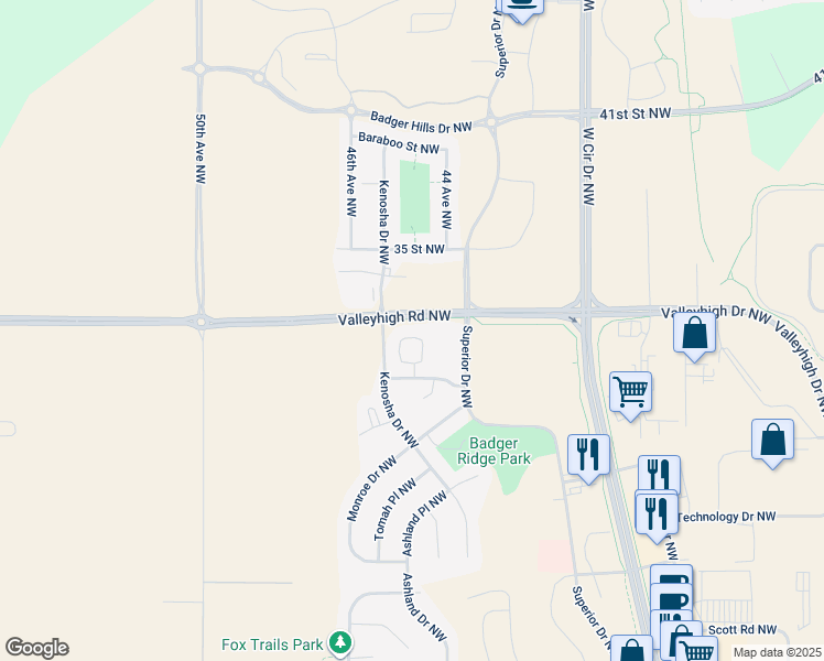 map of restaurants, bars, coffee shops, grocery stores, and more near 3270 Portage Circle Northwest in Rochester