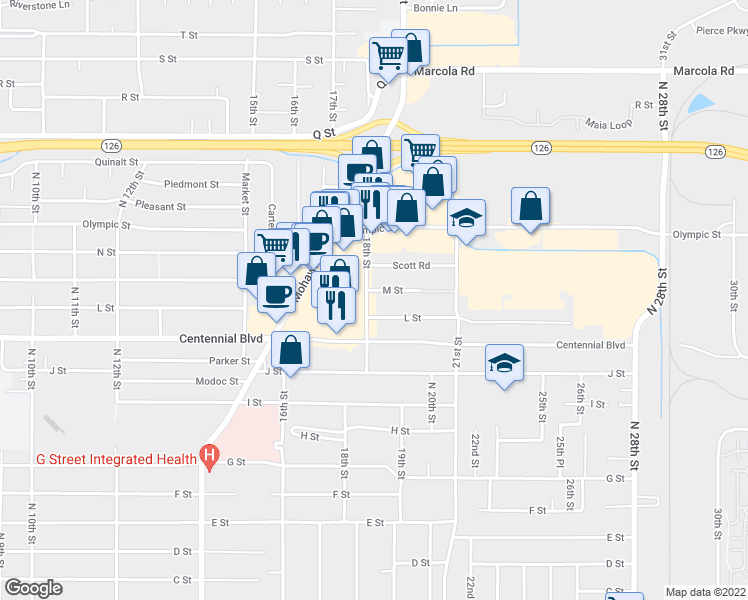 map of restaurants, bars, coffee shops, grocery stores, and more near 1325 18th Street in Springfield