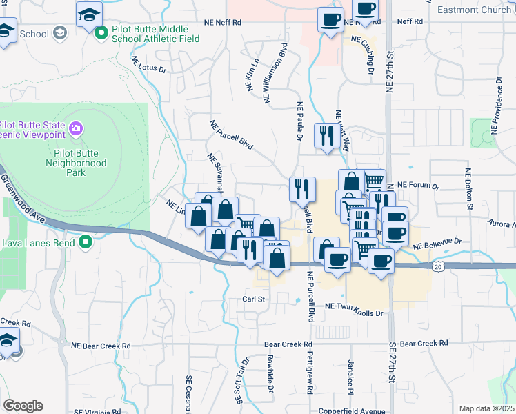 map of restaurants, bars, coffee shops, grocery stores, and more near 2200 U.S. 20 in Bend