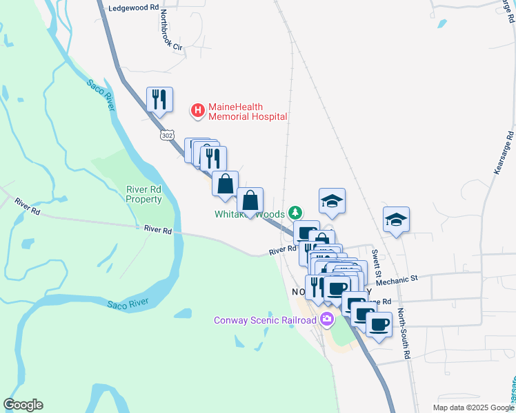 map of restaurants, bars, coffee shops, grocery stores, and more near 2895 White Mountain Highway in Conway