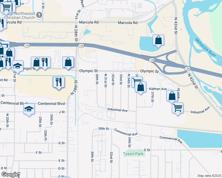 map of restaurants, bars, coffee shops, grocery stores, and more near 1352 North 32nd Street in Springfield