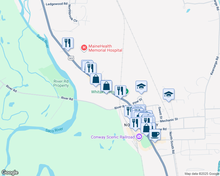 map of restaurants, bars, coffee shops, grocery stores, and more near 2895 White Mountain Highway in Conway