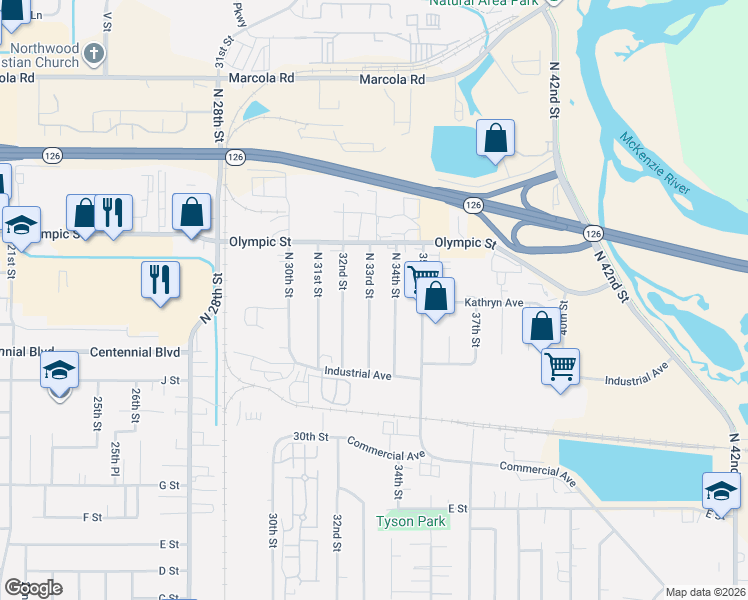 map of restaurants, bars, coffee shops, grocery stores, and more near 1311 North 33rd Street in Springfield