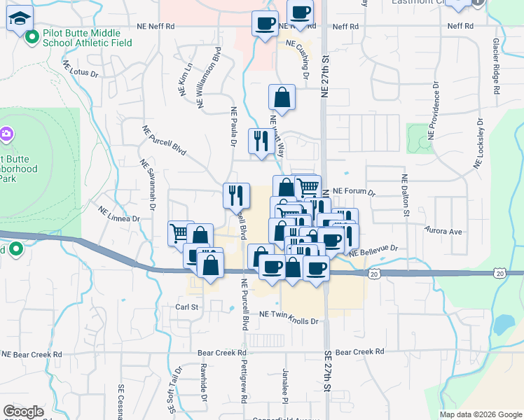 map of restaurants, bars, coffee shops, grocery stores, and more near 2500 U.S. 20 in Bend