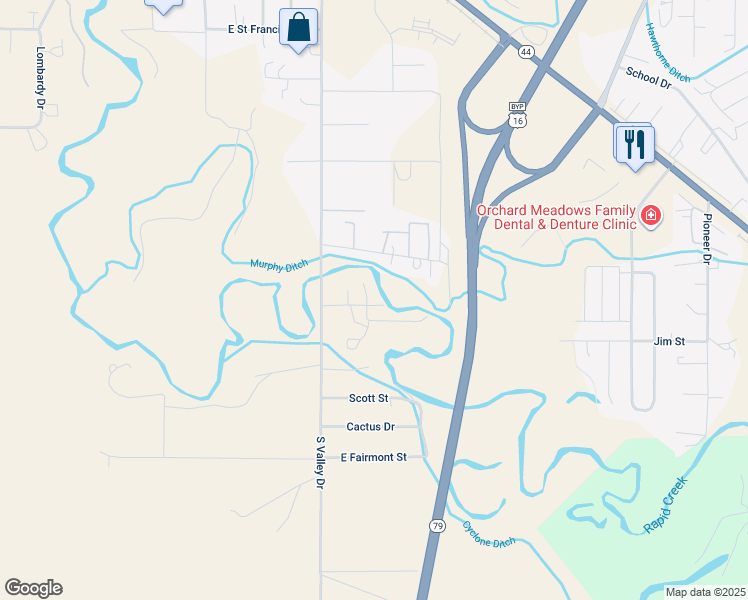 map of restaurants, bars, coffee shops, grocery stores, and more near 2810 Melody Lane in Rapid City