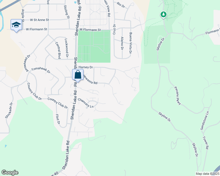map of restaurants, bars, coffee shops, grocery stores, and more near 2297 Minnewasta Road in Rapid City
