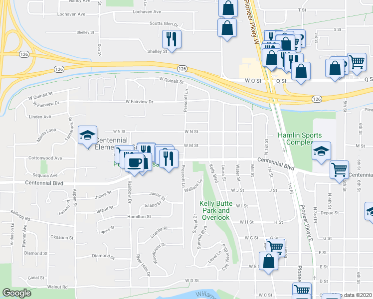 map of restaurants, bars, coffee shops, grocery stores, and more near 499 West M Street in Springfield